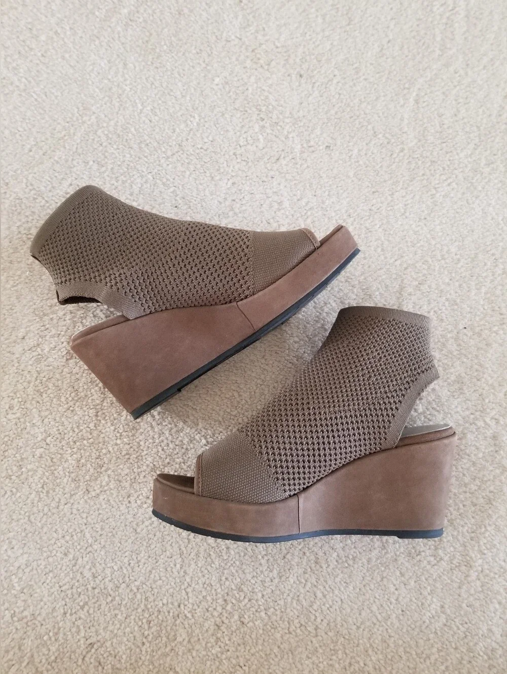 Eileen Fisher Brown Warrick Knit Wedge Sandal Booties Size 7.5